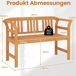 Wetterfeste Holzbank bis 360 kg Belastbar 2-Sitzer Friesenbank aus Akazienholz Sitzbank Vertikal