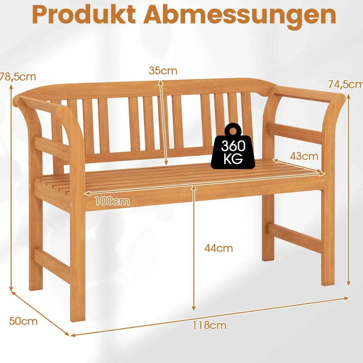 Wetterfeste Holzbank bis 360 kg Belastbar 2-Sitzer Friesenbank aus Akazienholz Sitzbank Vertikal