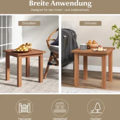 Wetterfester Beistelltisch aus Massivholz mit Gelatteter Tischplatte Gartentisch 44,5 x 44,5 x 43 cm