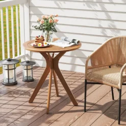 Wetterfester Gartentisch aus Akazienholz Runder Holztisch Beistelltisch Balkontisch Bistrotisch