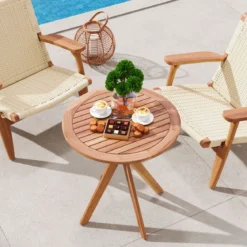 Wetterfester Gartentisch aus Akazienholz Runder Holztisch Beistelltisch Balkontisch Bistrotisch