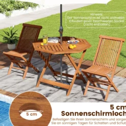 Wetterfester Gartentisch mit Schirmloch Achteckiger Holztisch Balkontisch Esstisch Natur