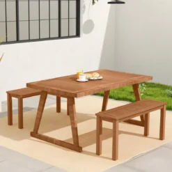 Wetterfestes Gartenbank ohne Rückenlehne 2-Sitzer Sitzbank bis 150 kg Holzbank Parkbank