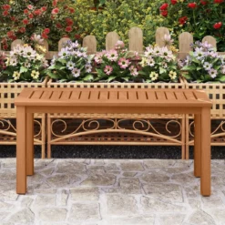 Wetterfestes Gartenbank ohne Rückenlehne 2-Sitzer Sitzbank bis 150 kg Holzbank Parkbank