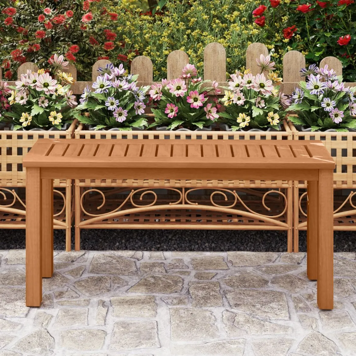 Wetterfestes Gartenbank ohne Rückenlehne 2-Sitzer Sitzbank bis 150 kg Holzbank Parkbank