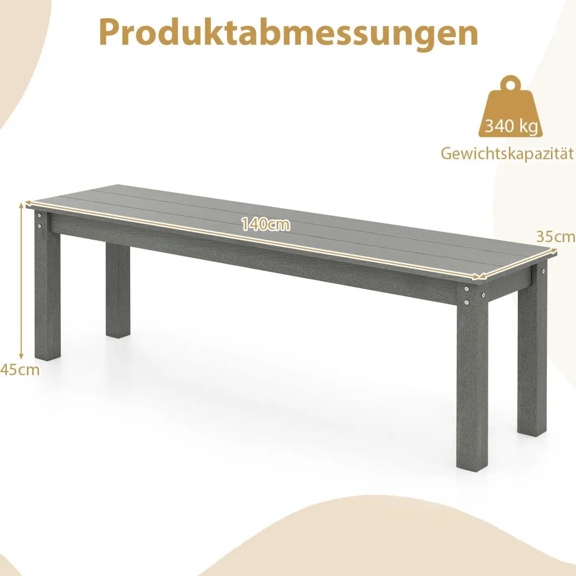 Wetterfestes Gartenbank 3-Sitzer Sitzbank Balkonbank ohne Lehne Terrassenbank Parkbank Schwarz