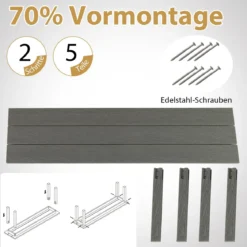 Wetterfestes Gartenbank 3-Sitzer Sitzbank Balkonbank ohne Lehne Terrassenbank Parkbank Schwarz