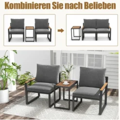 Wetterfestes Gartenmöbel Set mit Aluminiumrahmen & Weichen Kissen Balkonset mit 2 Stühlen & Tisch