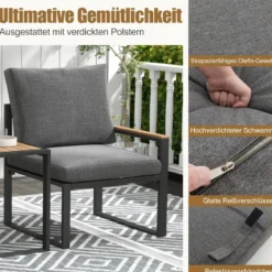Wetterfestes Gartenmöbel Set mit Aluminiumrahmen & Weichen Kissen Balkonset mit 2 Stühlen & Tisch