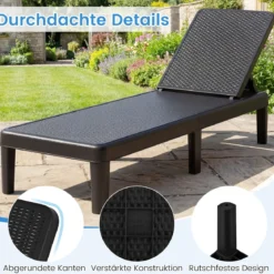 Wetterfeste Sonnenliege mit Verstellbarer Rückenlehne Kunststoff Gartenliege Balkonliege Schwarz