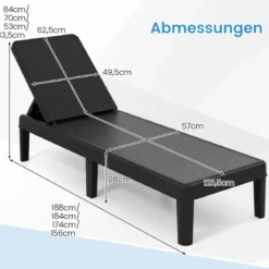 Wetterfeste Sonnenliege mit Verstellbarer Rückenlehne Kunststoff Gartenliege Balkonliege Schwarz