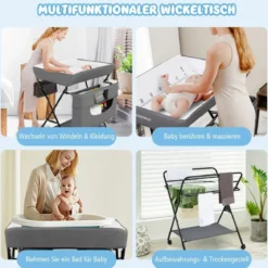 WickelstationZusammenklappbarer Wickeltisch für Babys mit Rädern Grau