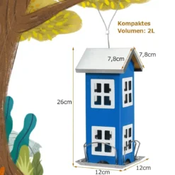 Wildvogel-Futterautomat Hängende Vogelfutterstation Vogelhaus-Futterautomat Futterstationen 26x12x12cm Blau