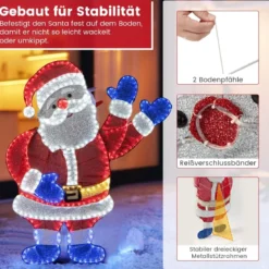Winkender Weihnachtsmann 125 cm große beleuchtete Santa-Claus-Figur