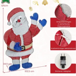 Winkender Weihnachtsmann 125 cm große beleuchtete Santa-Claus-Figur