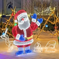 Winkender Weihnachtsmann 125 cm große beleuchtete Santa-Claus-Figur