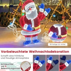Winkender Weihnachtsmann 125 cm große beleuchtete Santa-Claus-Figur