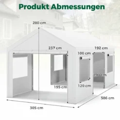 Winterfeste Zeltgarage mit Abnehmbaren Seitenwänden & Rolltüren & Belüfteten Fenstern Carport Weiß