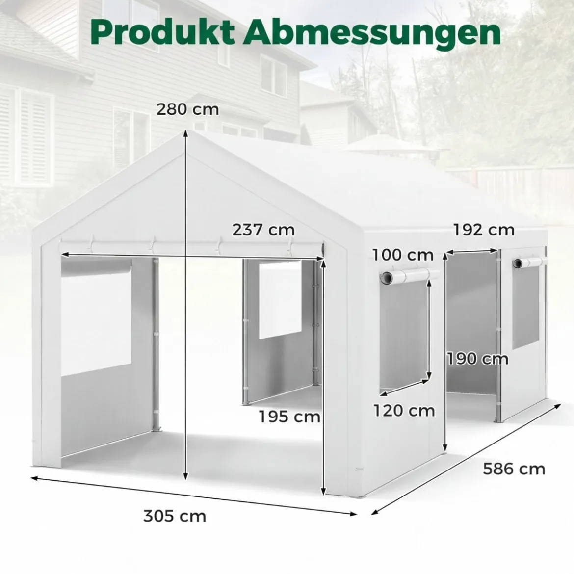 Winterfeste Zeltgarage mit Abnehmbaren Seitenwänden & Rolltüren & Belüfteten Fenstern Carport Weiß
