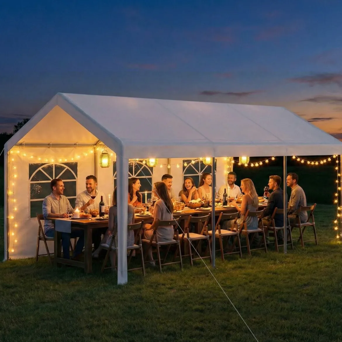Winterfeste Zeltgarage mit Abnehmbaren Seitenwänden & Rolltüren & Belüfteten Fenstern Carport Weiß