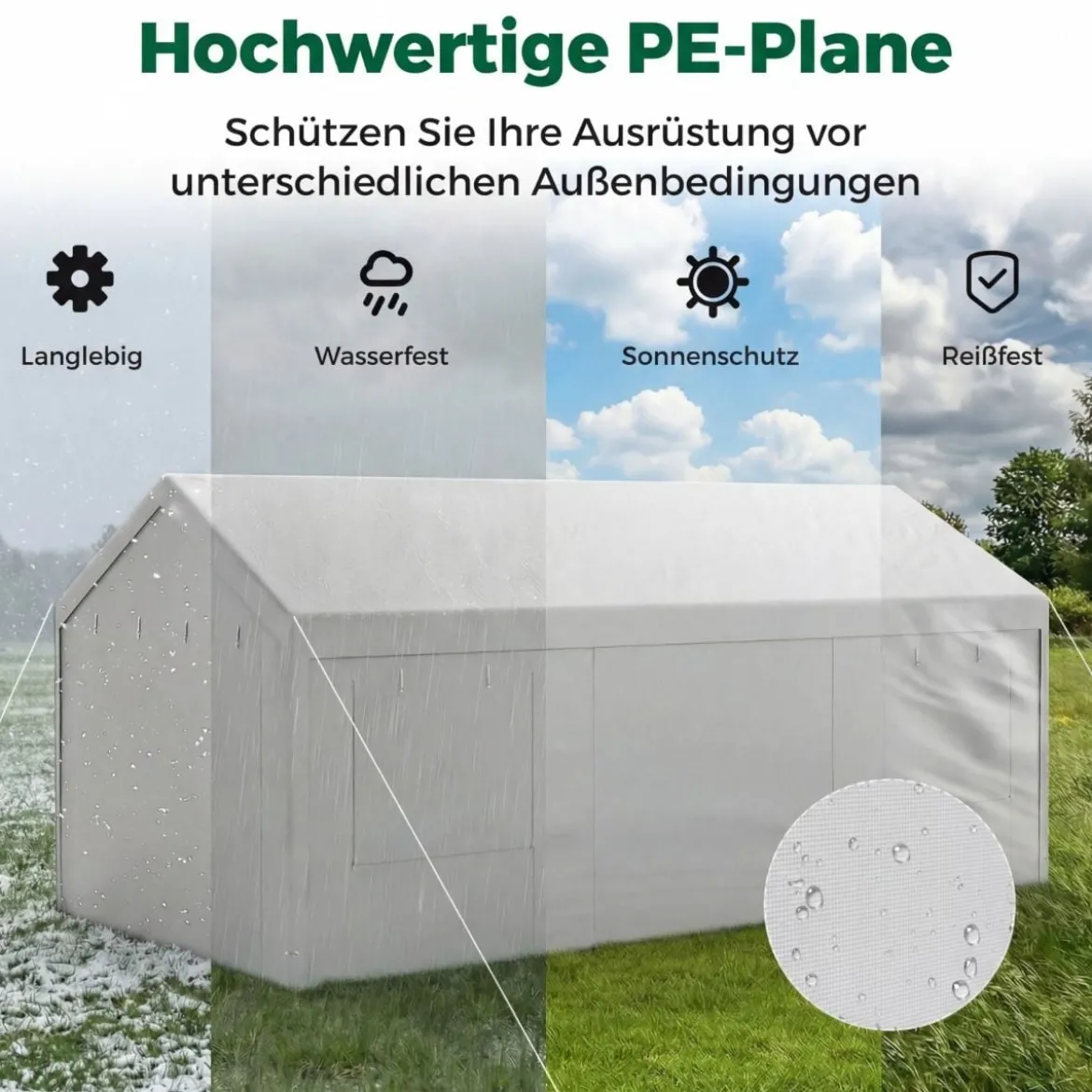 Winterfeste Zeltgarage mit Abnehmbaren Seitenwänden & Rolltüren & Belüfteten Fenstern Carport Weiß