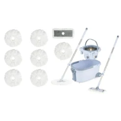 Wischmopp & Eimer-Set mit 7 Runden Wischmopp-Bezügen & 1 Rechteckigen Wischmopp-Bezügen