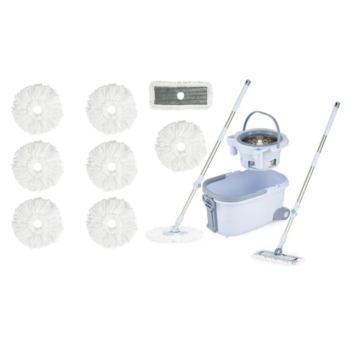 Wischmopp & Eimer-Set mit 7 Runden Wischmopp-Bezügen & 1 Rechteckigen Wischmopp-Bezügen
