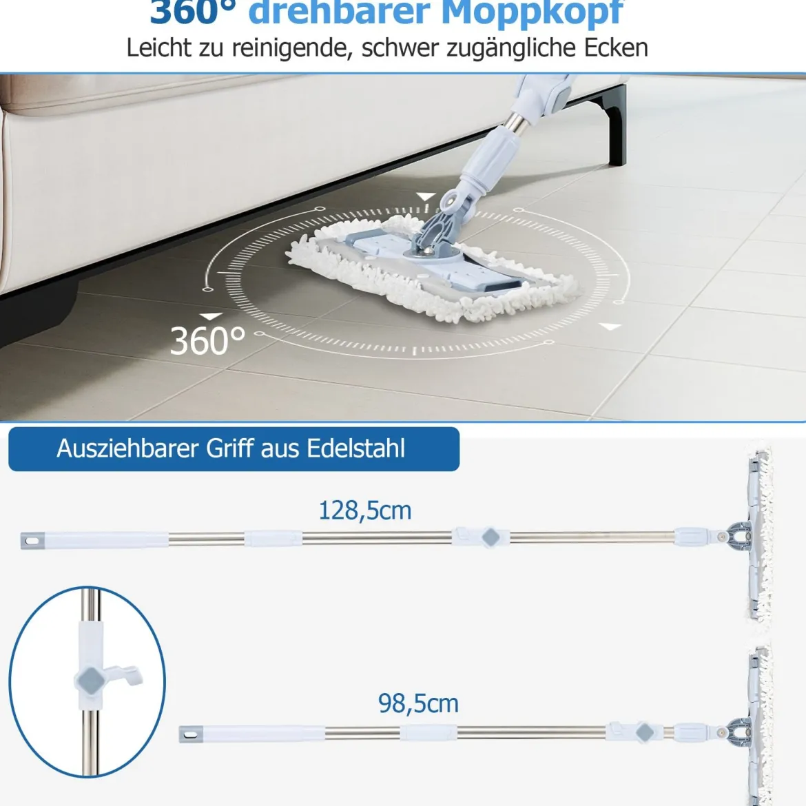 Wischmopp & Eimer-Set mit 7 Runden Wischmopp-Bezügen & 1 Rechteckigen Wischmopp-Bezügen