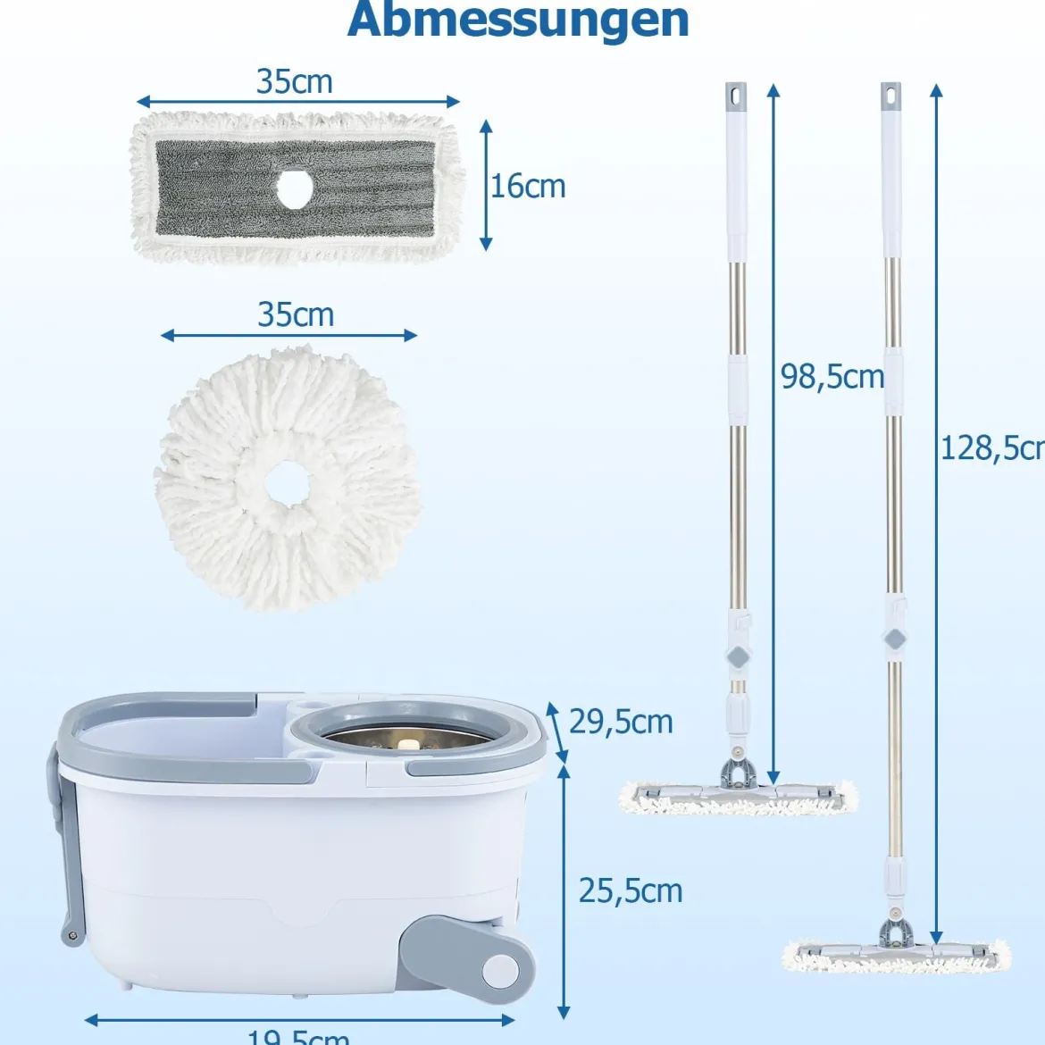 Wischmopp & Eimer-Set mit 7 Runden Wischmopp-Bezügen & 1 Rechteckigen Wischmopp-Bezügen