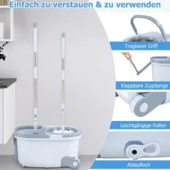 Wischmopp & Eimer-Set mit 7 Runden Wischmopp-Bezügen & 1 Rechteckigen Wischmopp-Bezügen