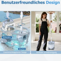 Wischmopp & Eimer-Set mit 7 Runden Wischmopp-Bezügen & 1 Rechteckigen Wischmopp-Bezügen