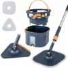 Wischmopp und Eimersystem mit Abwassertrennung & Auswringfunktion & 360° Drehmoppkopf Blau