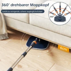 Wischmopp und Eimersystem mit Abwassertrennung & Auswringfunktion & 360° Drehmoppkopf Blau