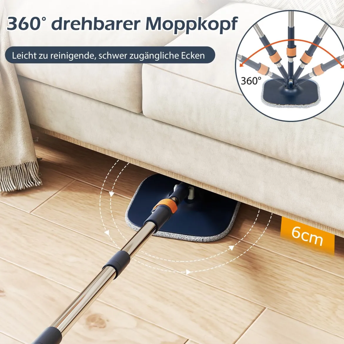Wischmopp und Eimersystem mit Abwassertrennung & Auswringfunktion & 360° Drehmoppkopf Blau