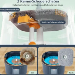 Wischmopp und Eimersystem mit Abwassertrennung & Auswringfunktion & 360° Drehmoppkopf Blau