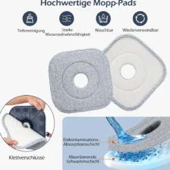 Wischmopp und Eimersystem mit Abwassertrennung mit 6 Ersatz-Moppköpfe Blau