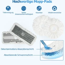 Wischmopp und Eimersystem mit Auswringfunktion & Abwassertrennung & 360° Wischköpfe Blau