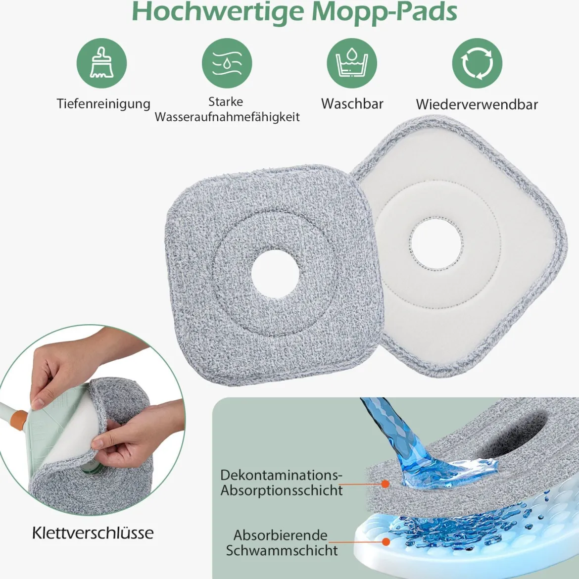 Wischmopp und Eimersystem mit Auswringfunktion & Abwassertrennung & 360° Drehmoppkopf Grün