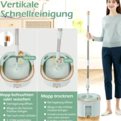 Wischmopp und Eimersystem mit Auswringfunktion & Abwassertrennung & 360° Drehmoppkopf Grün