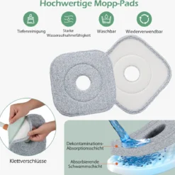 Wischmopp und Eimersystem mit Auswringfunktion & Abwassertrennung mit 6 Ersatz-Moppköpfe Grün