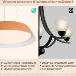 21W LED Deckenleuchte energiesparend Deckenlampe mit Holzmaserung Metallrahmen Natur