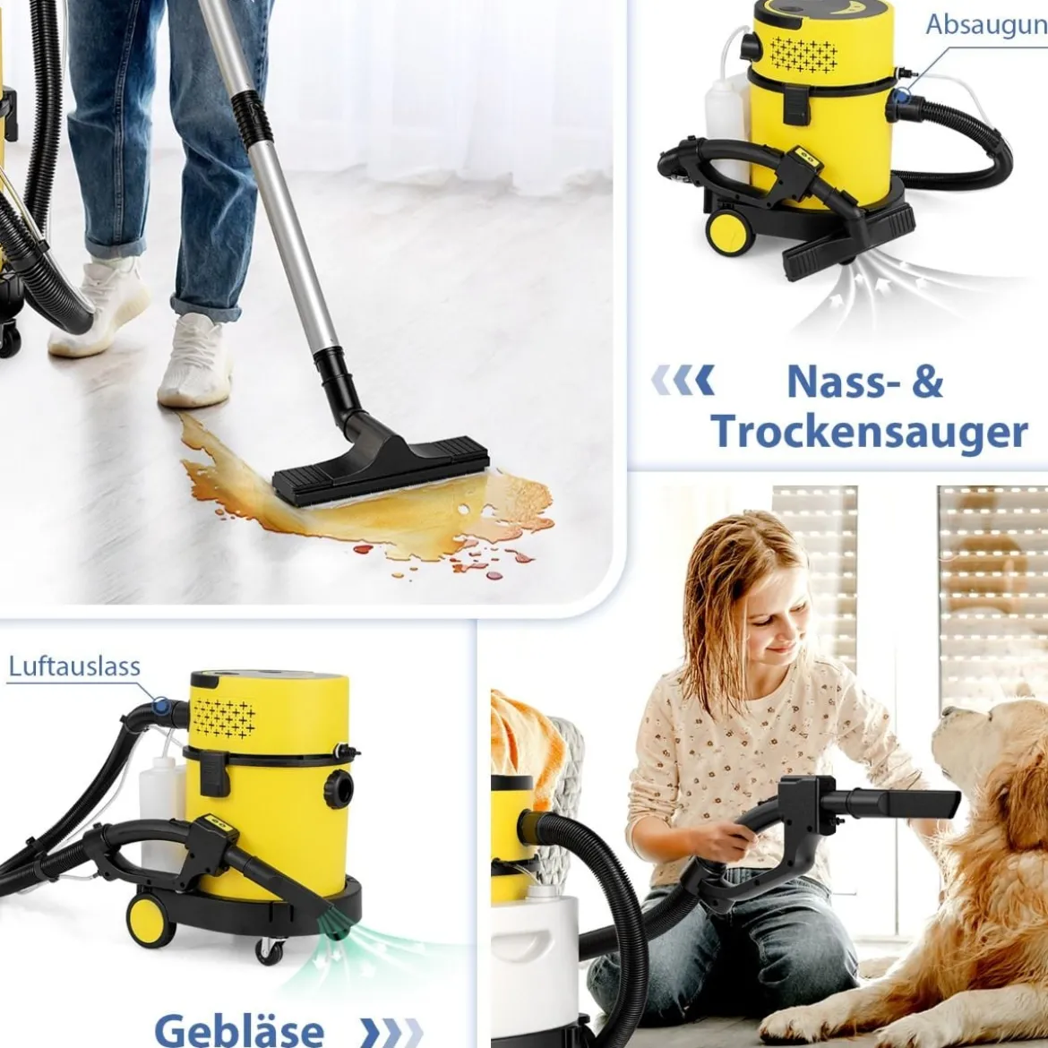 1200W Nass-Trockensauger Tragbare 4-in-1 Aschesauger mit 17 KPA Saugleistung