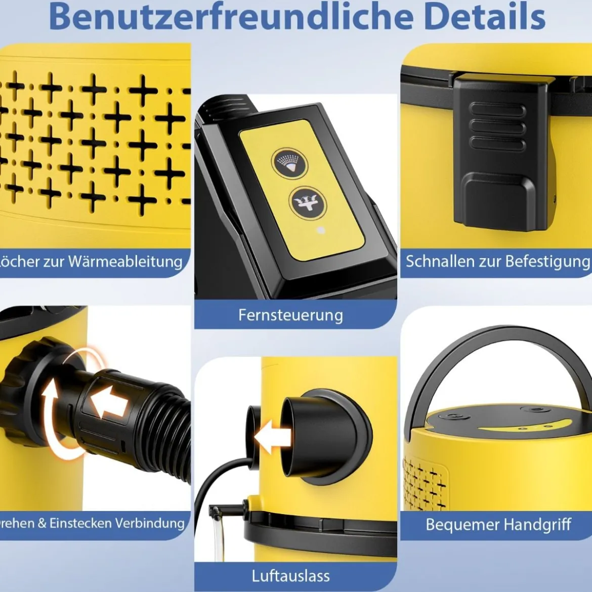1200W Nass-Trockensauger Tragbare 4-in-1 Aschesauger mit 17 KPA Saugleistung
