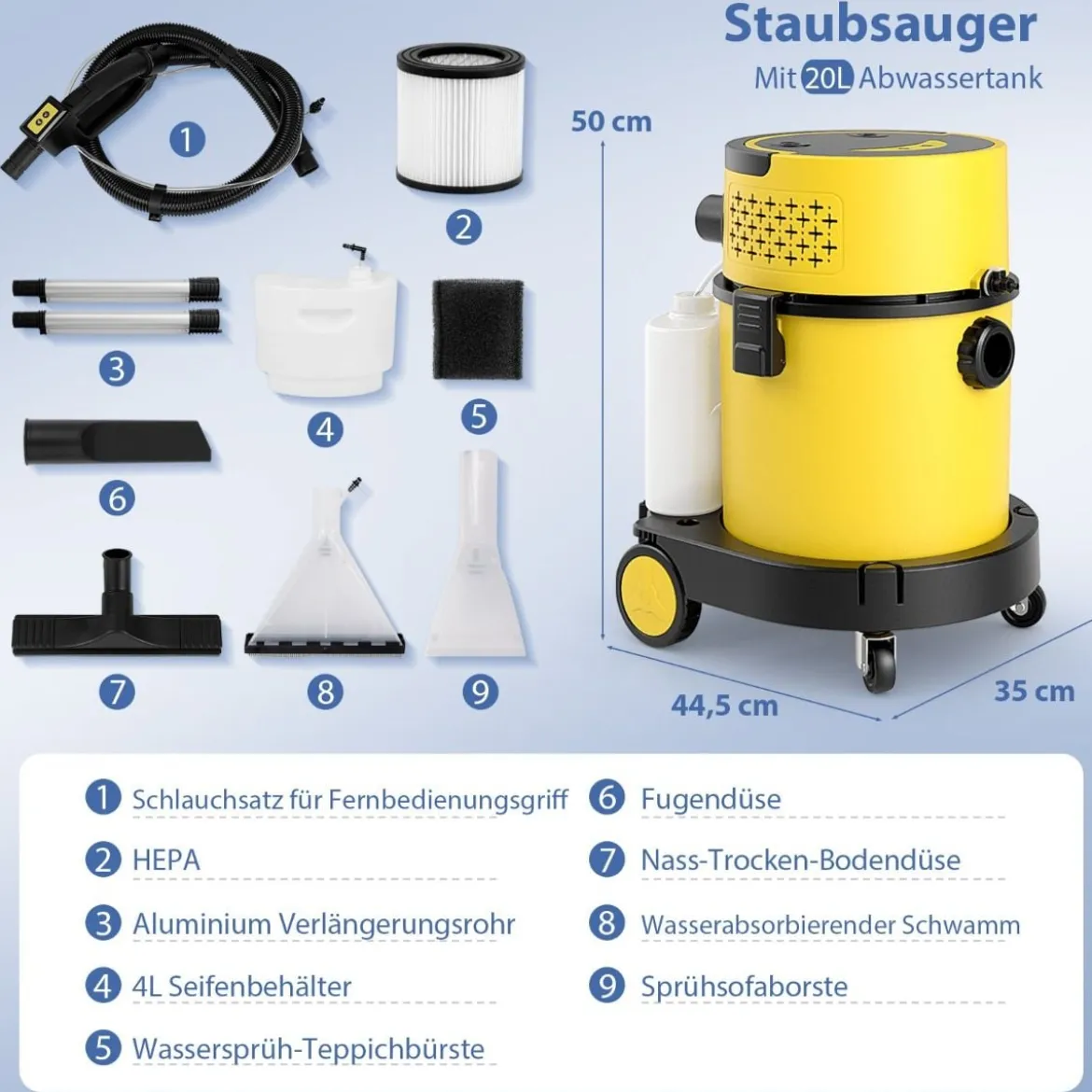 1200W Nass-Trockensauger Tragbare 4-in-1 Aschesauger mit 17 KPA Saugleistung
