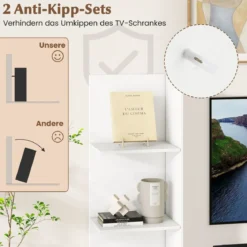 Wohnwand Fernsehtisch für TV bis zu 50 Zoll TV Schrank mit Bücherregal & verstellbarem Regal Weiß 140 x 31 x 115,5 cm