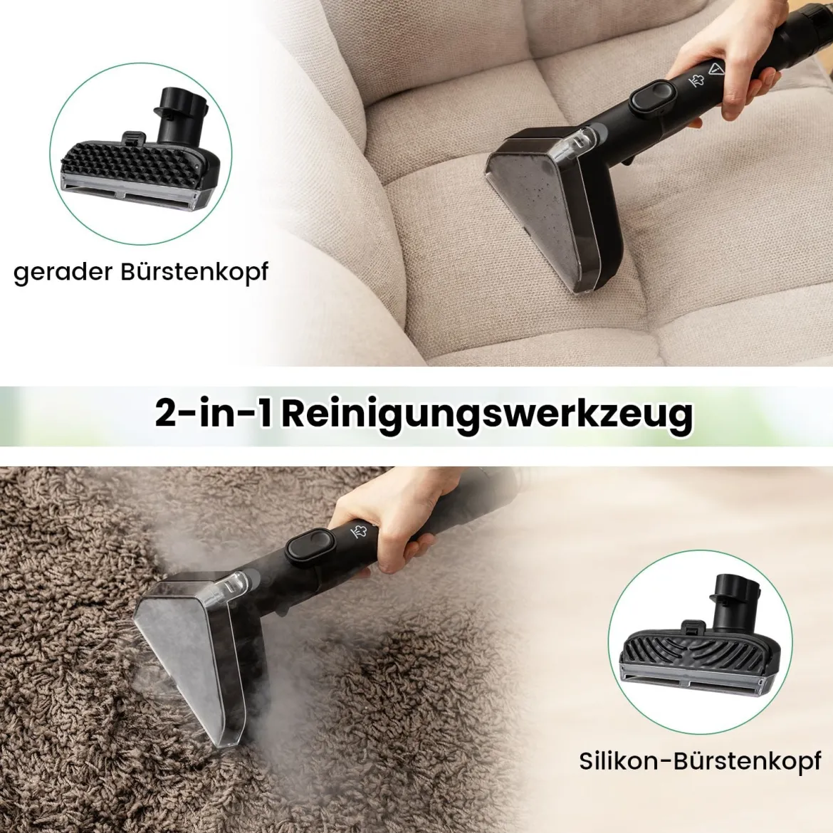 1800W Polsterreiniger Gerät mit Dampf & Sterilisation & Kalt- & Heißwasserreinigung Teppichreiniger