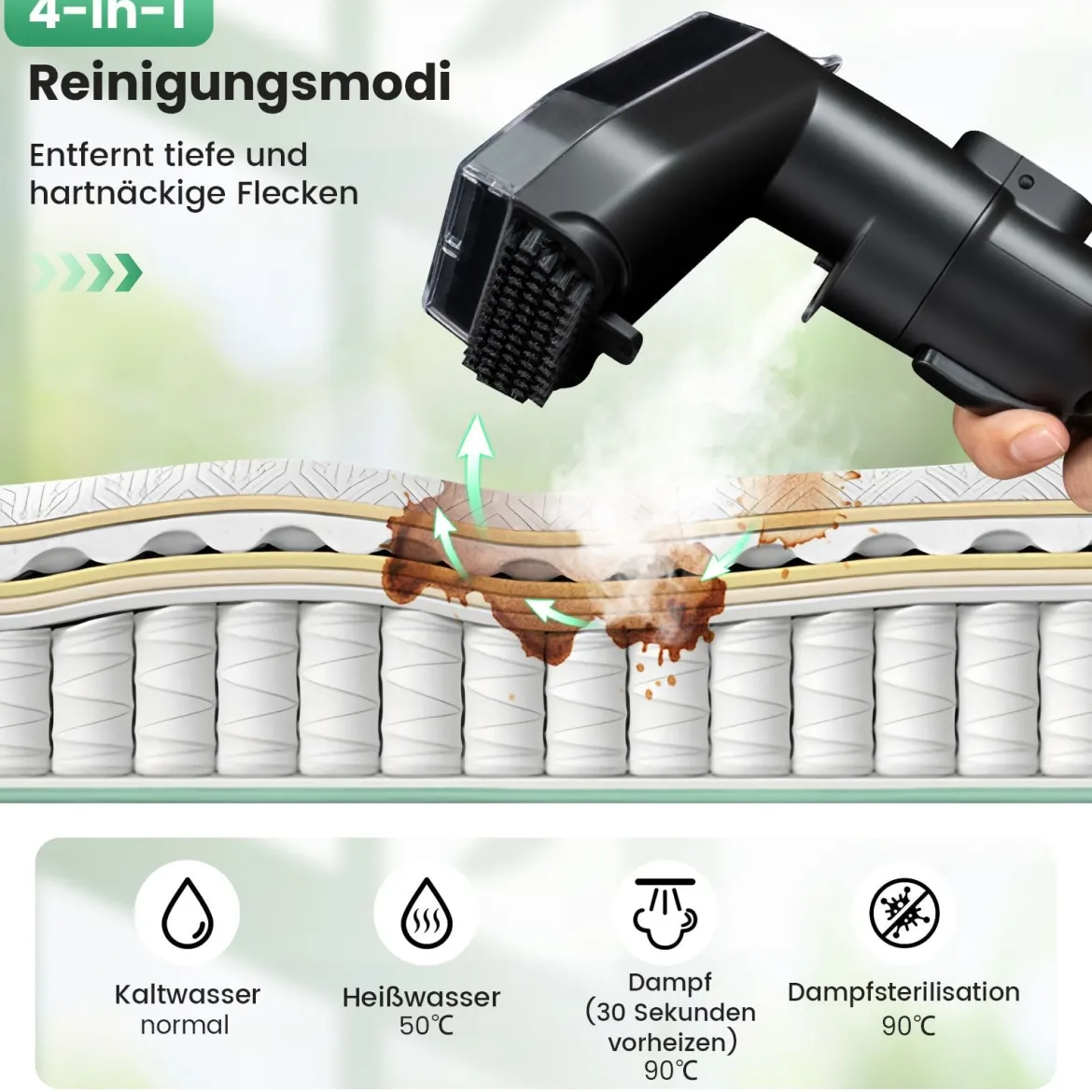 1800W Polsterreiniger Gerät mit Dampf & Sterilisation & Kalt- & Heißwasserreinigung Teppichreiniger