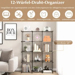 Würfelregal aus Drahtgitter mit 12 Würfelfächern stapelbares modulares Bücherregal mit selbst anpassbarer Form Schwarz