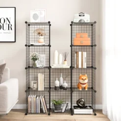 Würfelregal aus Drahtgitter mit 12 Würfelfächern stapelbares modulares Bücherregal mit selbst anpassbarer Form Schwarz