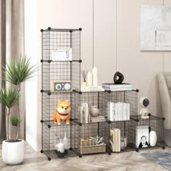 Würfelregal aus Drahtgitter mit 12 Würfelfächern stapelbares modulares Bücherregal mit selbst anpassbarer Form Schwarz